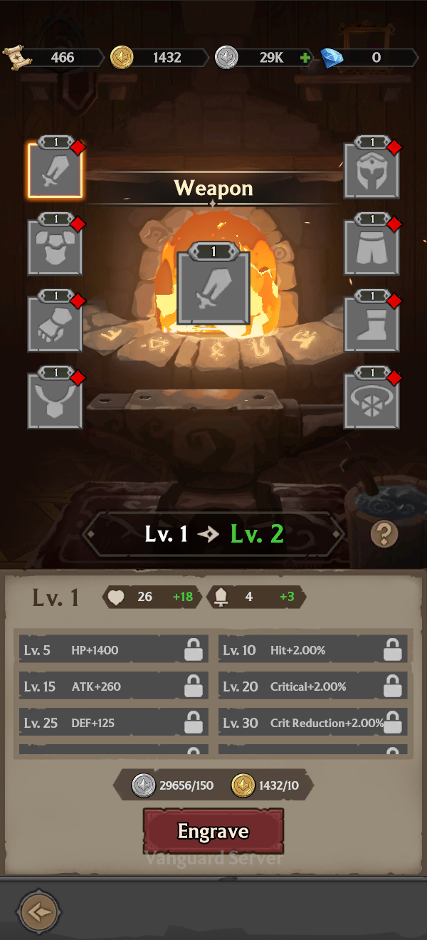 Gear slot Engrave Level screen